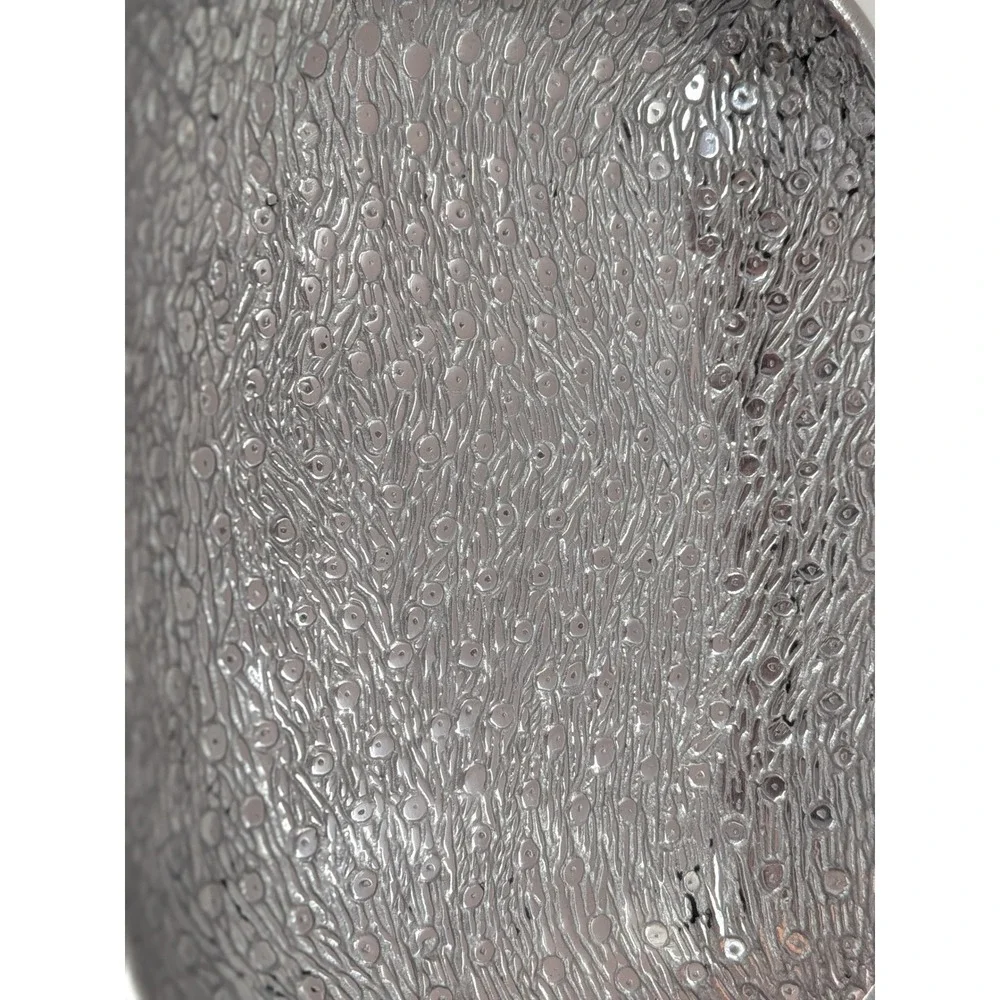 Mexican Handcrafted Polished Aluminum Textured Oval Catchall Tray Silver Dish